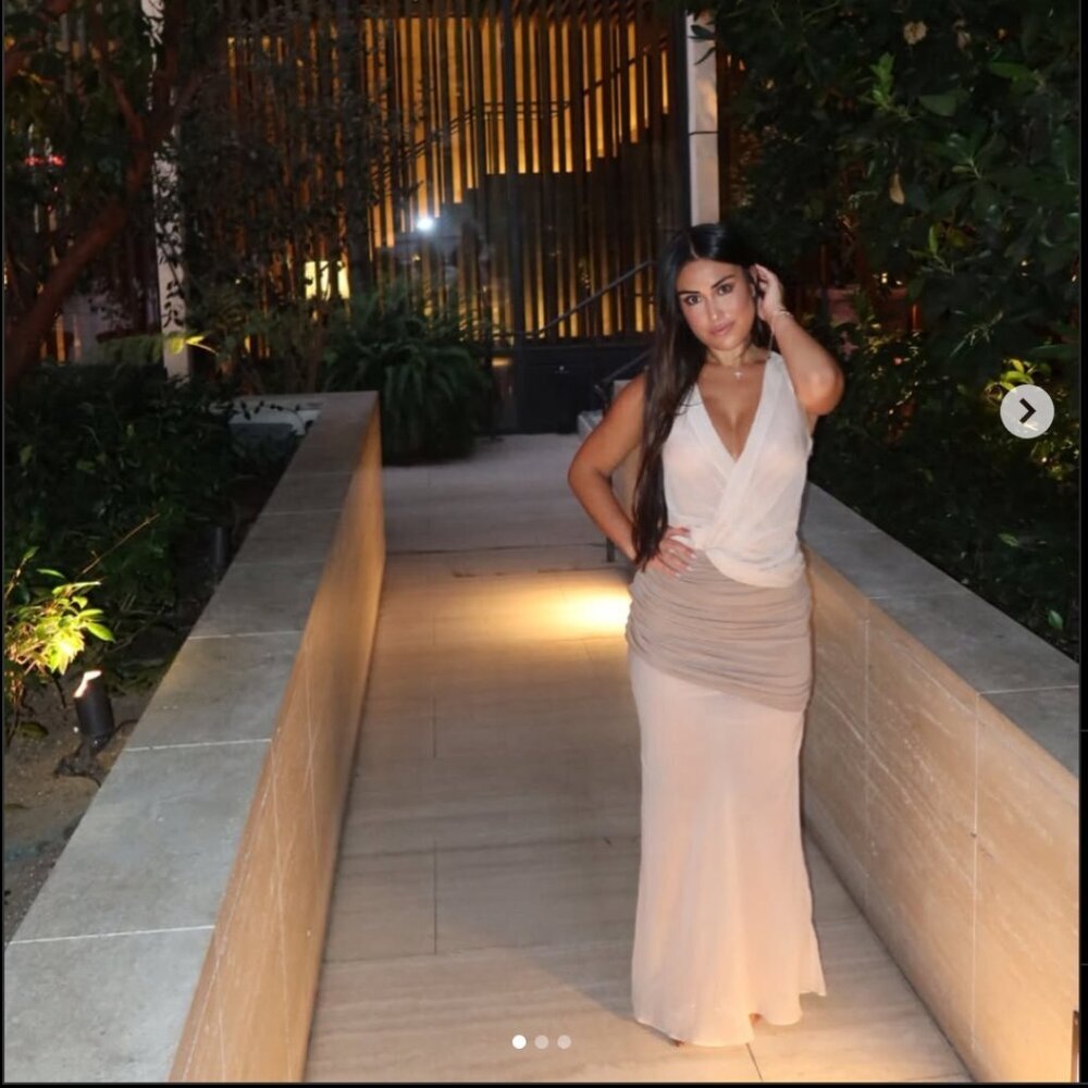 L'Academie Beige & Taupe Draped Maxi Dress